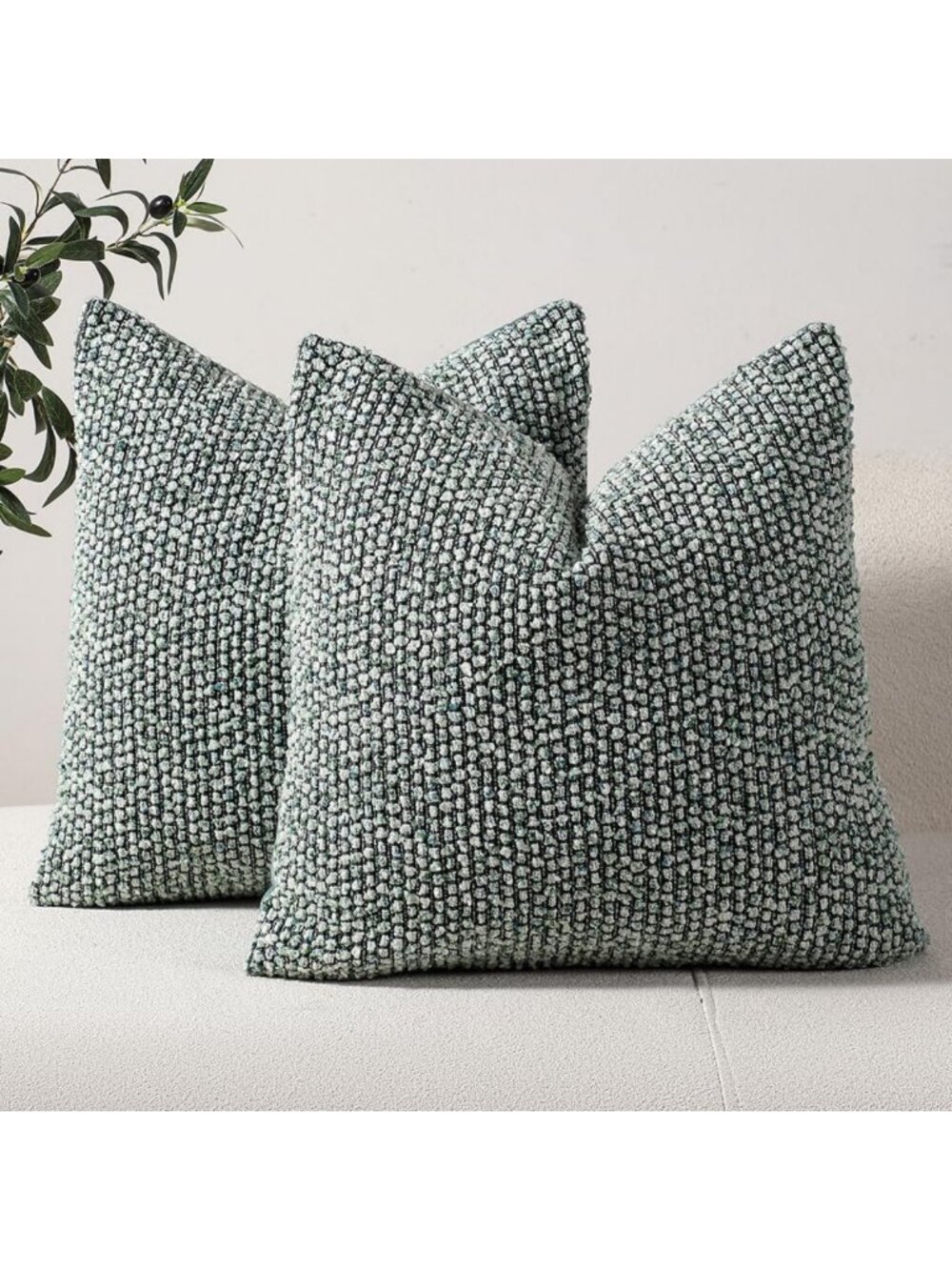 Chic Green Striped Euro Sham Pillow Covers 26x26 - Set of 2, Boho Farmhouse